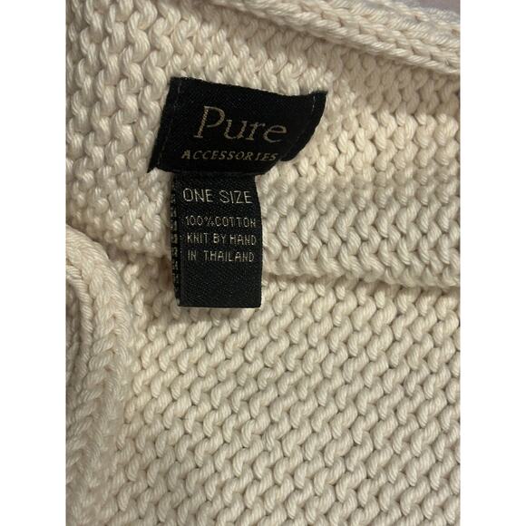 Pure Handknit Button Wrap Cardigan Poncho Shrug Scarf Cotton OS Cream preppy - Picture 2 of 6